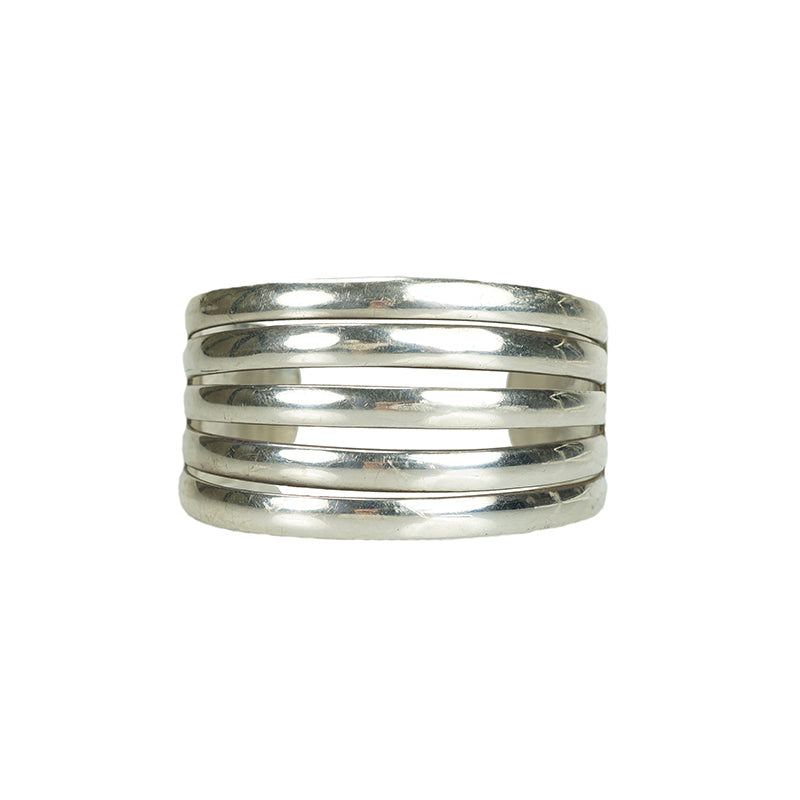 Wide Vintage Coin Silver Native American Cuff Bracelet - Gem Set Love