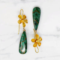 Handmade Floral Top with Lapis in Azurite Drop Earrings by brunet