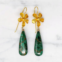Handmade Floral Top with Lapis in Azurite Drop Earrings by brunet
