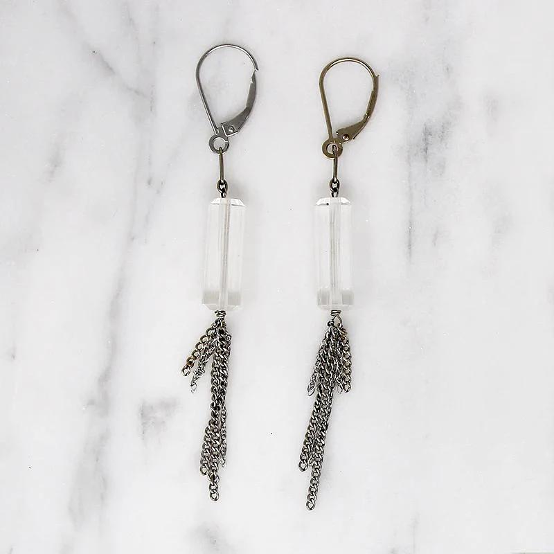 Crystal & White Gold Chain Tassel Earrings by brunet
