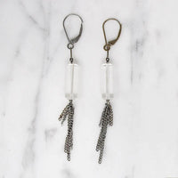 Crystal & White Gold Chain Tassel Earrings by brunet
