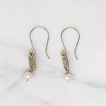 White Gold Filigree & Pearl Earrings by brunet