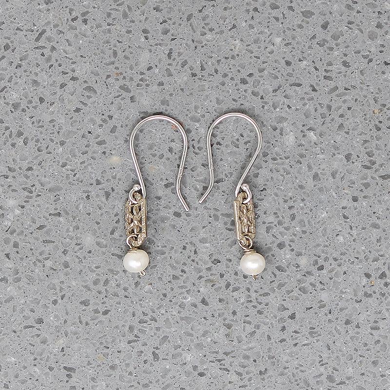 White Gold Filigree & Pearl Earrings by brunet