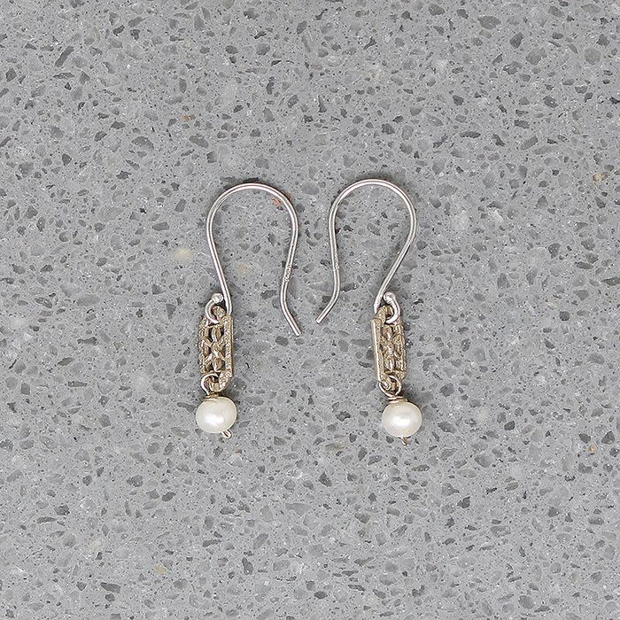 White Gold Filigree & Pearl Earrings by brunet