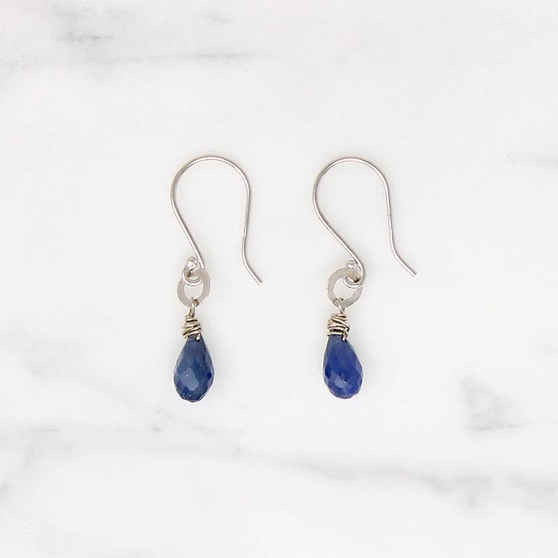 Petite Sapphire & White Gold Drop Earrings by brunet