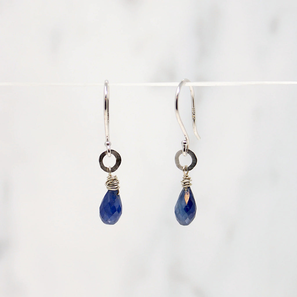 Petite Sapphire & White Gold Drop Earrings by brunet