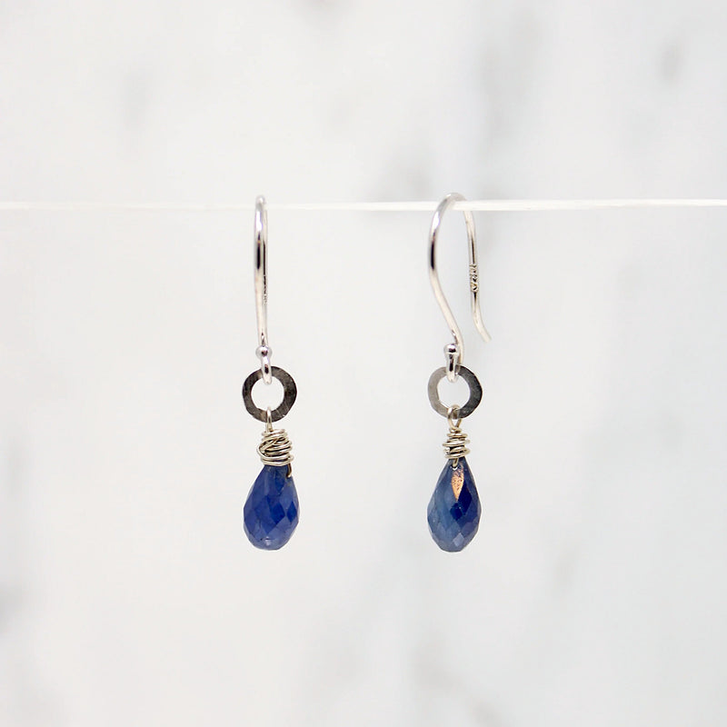 Petite Sapphire & White Gold Drop Earrings by brunet