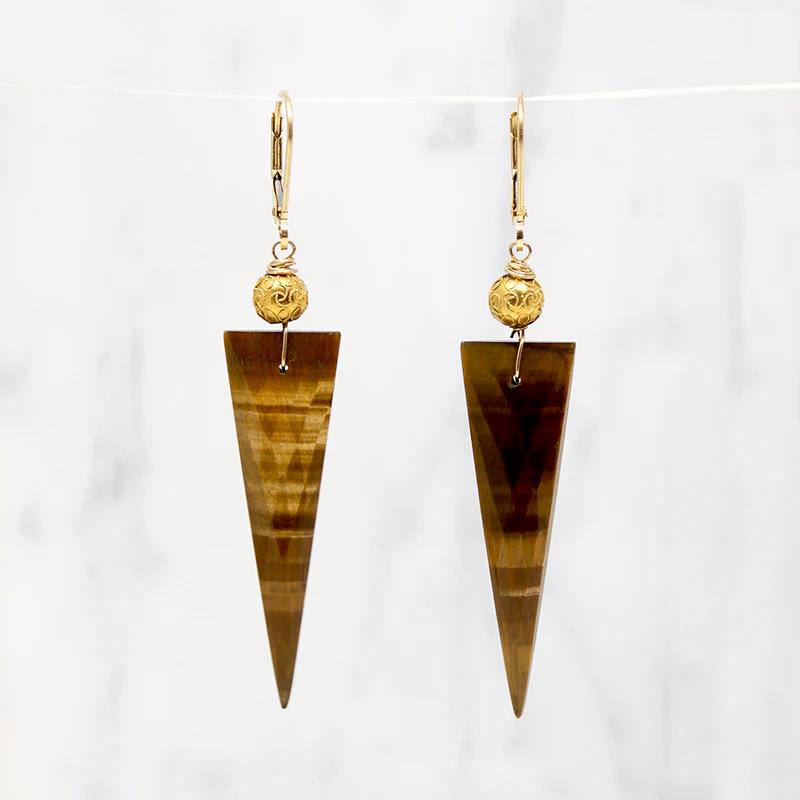 Tigers Eye Spike Earrings with Etruscan Revival Beads by brunet