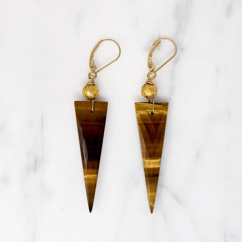 Tigers Eye Spike Earrings with Etruscan Revival Beads by brunet