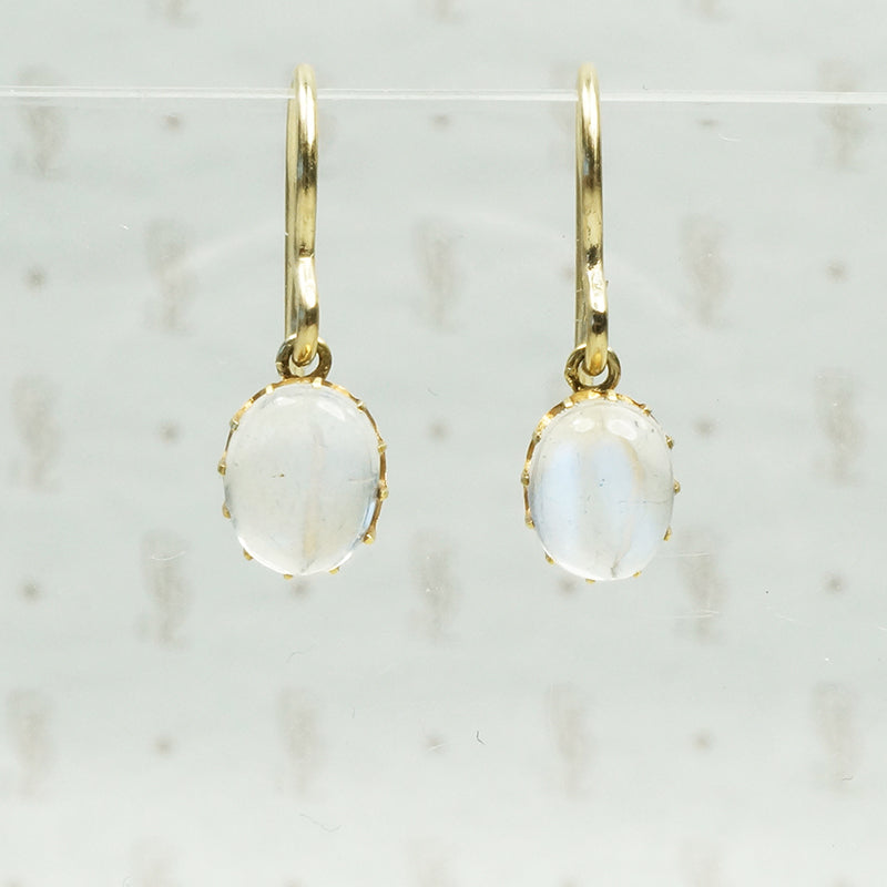 oval moonstone earrings on 14k recycled gold ear wires