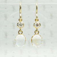 Vintage moonstone earrings with .22tcw vintage diamonds in 14k gold