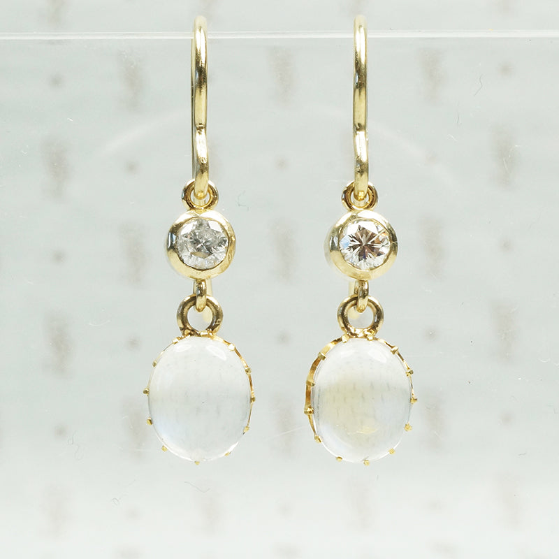 Vintage moonstone earrings with .22tcw vintage diamonds in 14k gold