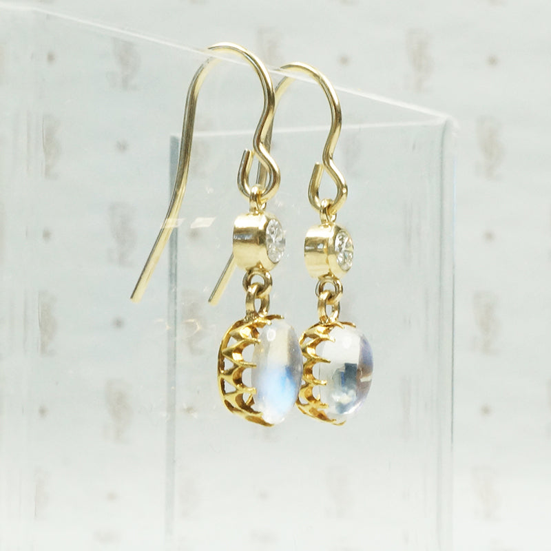 Vintage moonstone earrings with .22tcw vintage diamonds in 14k gold