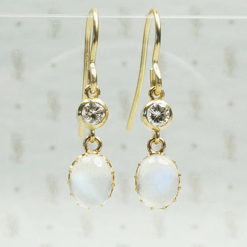 vintage moonstones in their original 11k settings with vintage diamonds and recycled ear wirs