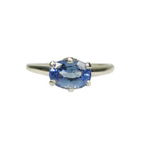White Gold Antique Blue Sapphire East West Ring