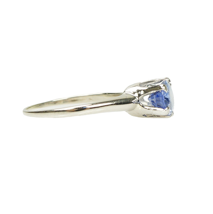 White Gold Antique Blue Sapphire East West Ring
