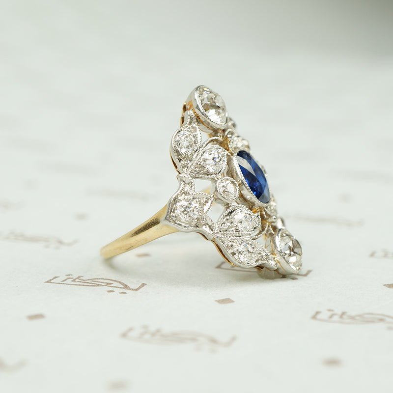 Elegant Belle Époque Diamond and Sapphire Ring