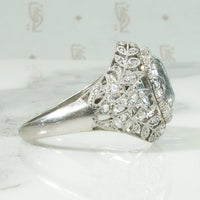 Platinum Aquamarine and Rose Cut Diamond Ring