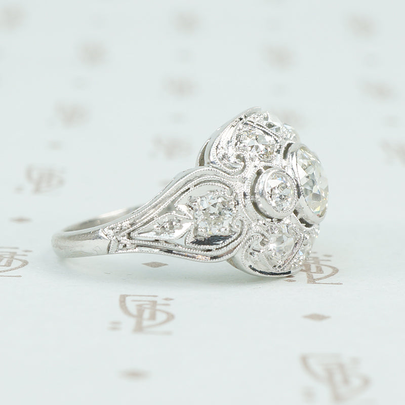 platinum edwardian diamond ring millgrain detail
