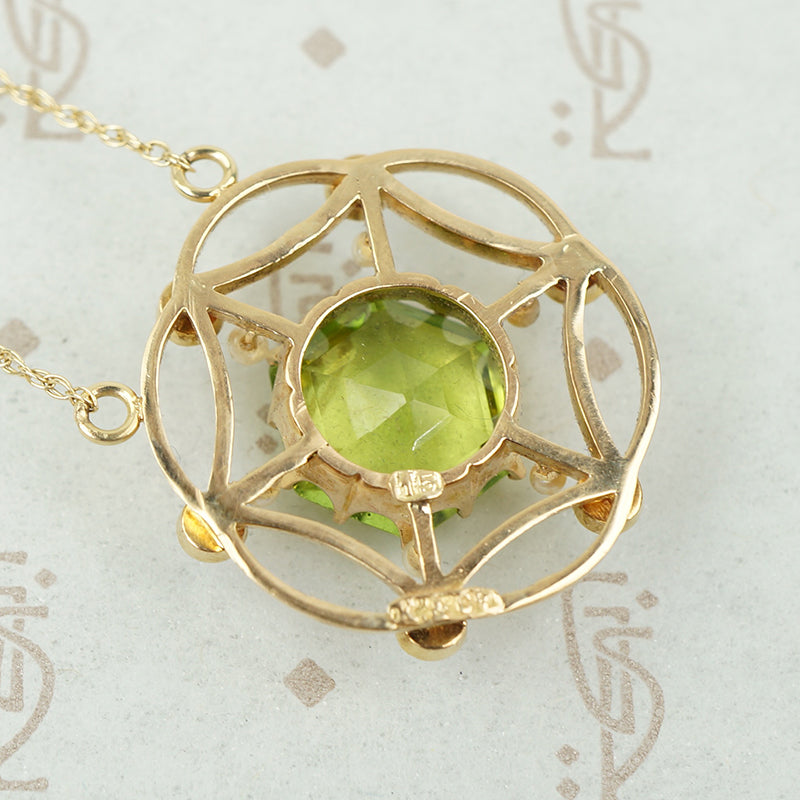 Lacy Edwardian Peridot and Pearl Necklace