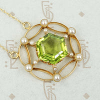 Lacy Edwardian Peridot and Pearl Necklace