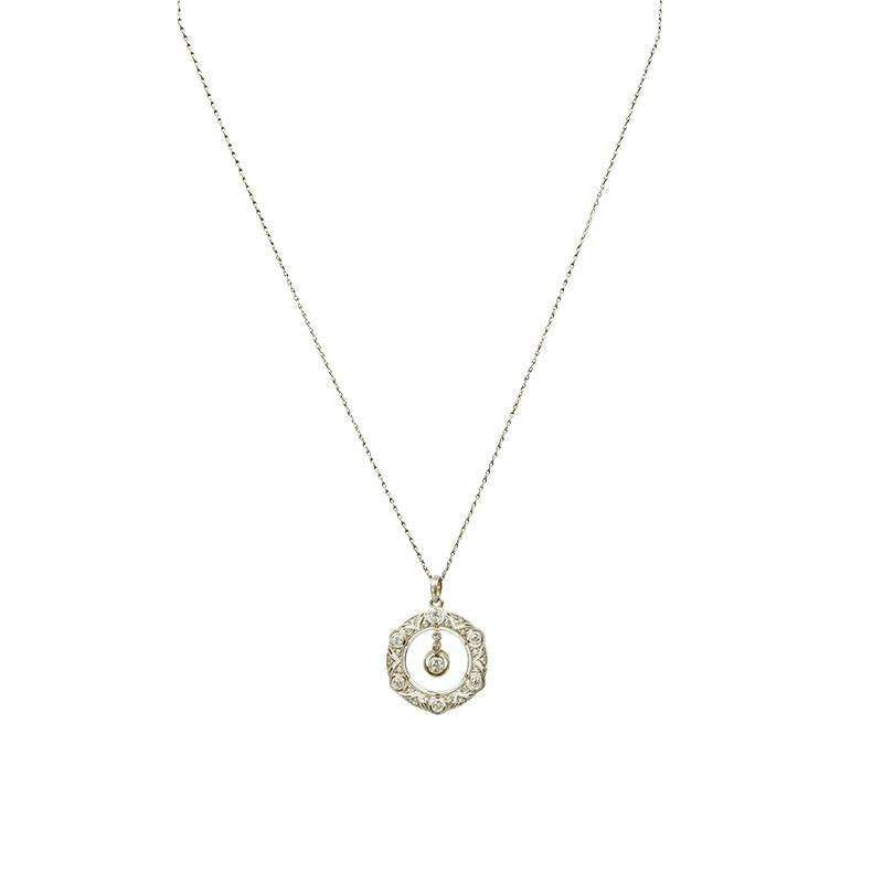 Edwardian Platinum Filigree Diamond Pendant