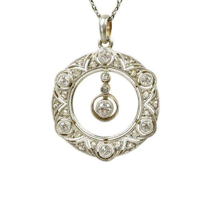 Edwardian Platinum Filigree Diamond Pendant