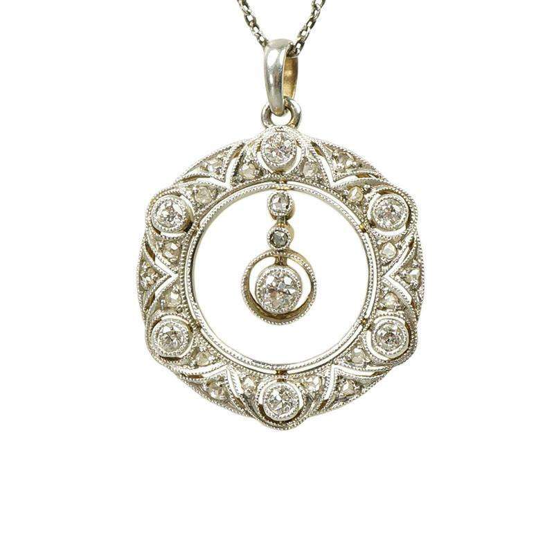 Edwardian Platinum Filigree Diamond Pendant