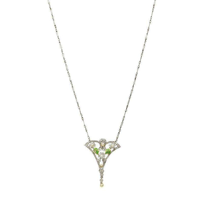 Edwardian Platinum and Diamond Foliate Necklace