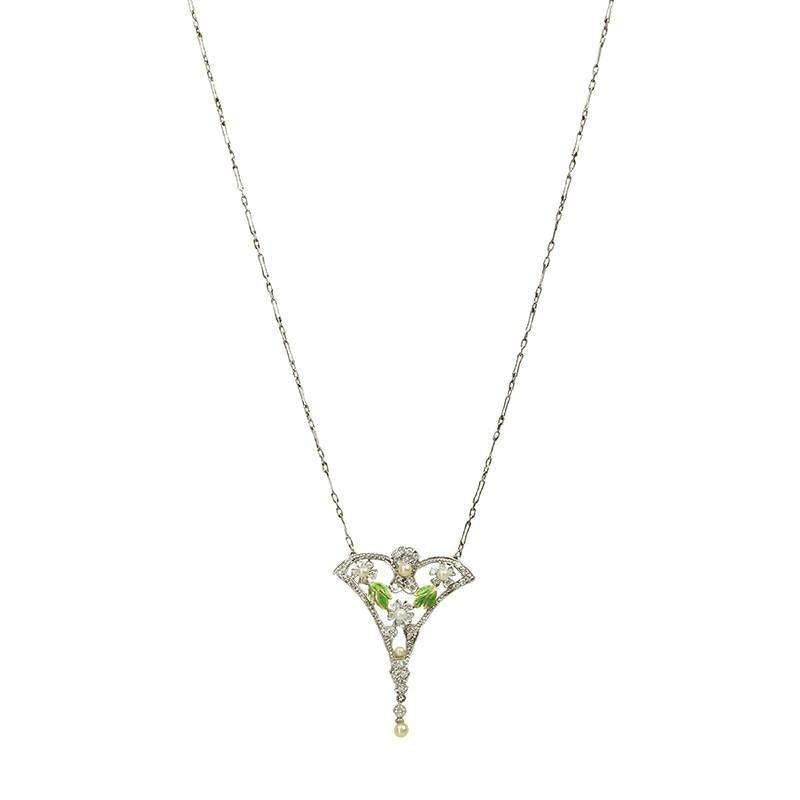 Edwardian Platinum and Diamond Foliate Necklace