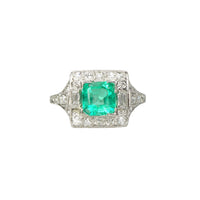 Edwardian Platinum Emerald and Diamond Ring - Gem Set Love