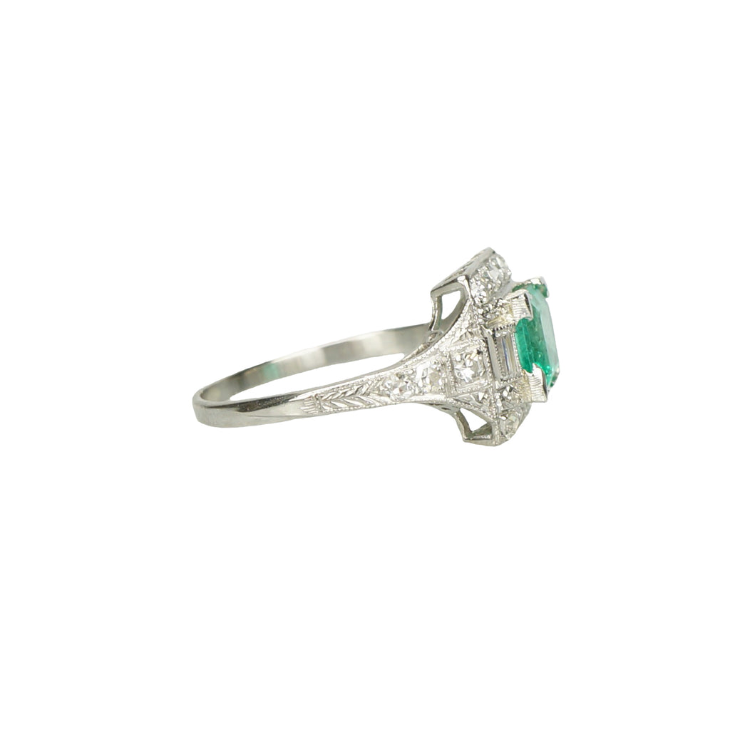 Edwardian Platinum Emerald and Diamond Ring - Gem Set Love