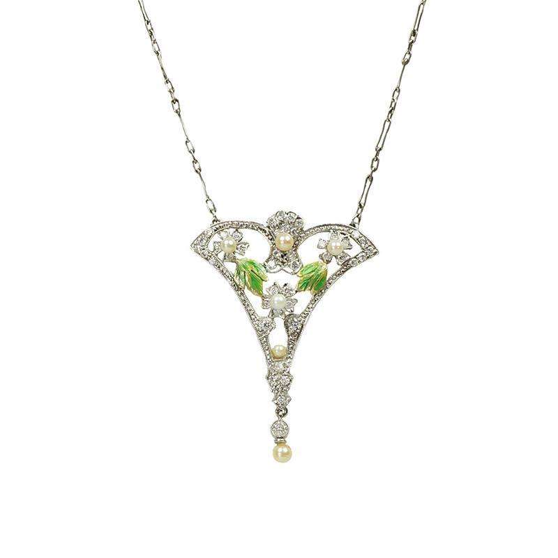 Edwardian Platinum and Diamond Foliate Necklace