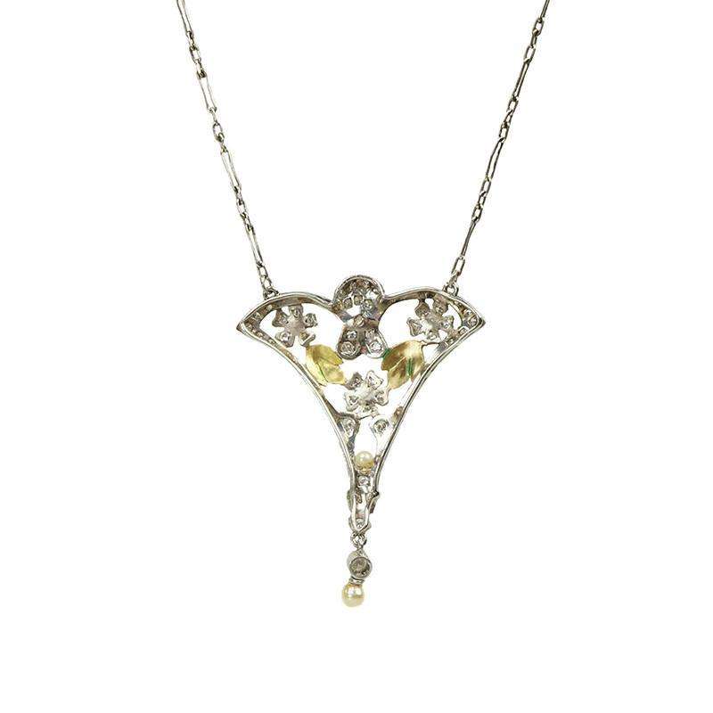 Edwardian Platinum and Diamond Foliate Necklace