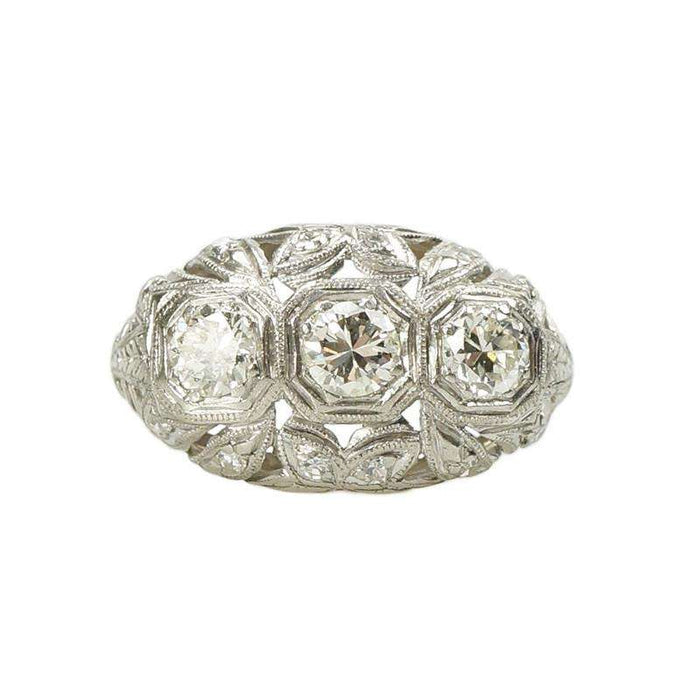 Beautiful Platinum Edwardian Ring with Diamond set Leaves