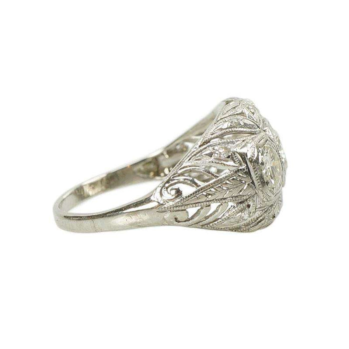 Beautiful Platinum Edwardian Ring with Diamond set Leaves