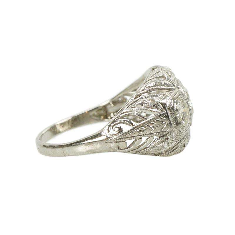 Beautiful Platinum Edwardian Ring with Diamond set Leaves