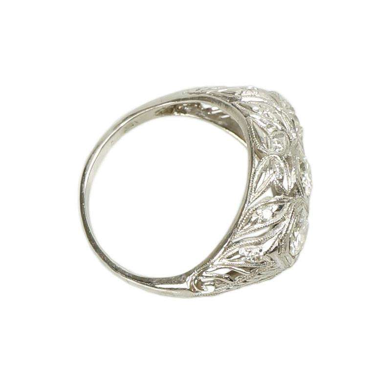Beautiful Platinum Edwardian Ring with Diamond set Leaves