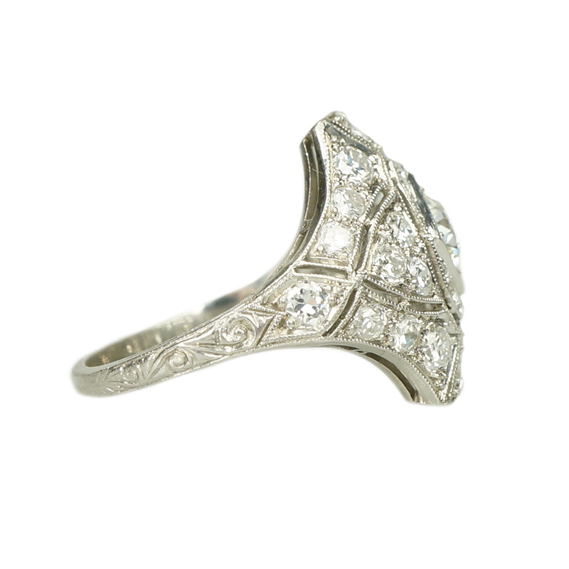 Edwardian Beauty Pavé Diamond and Platinum Ring - Gem Set Love