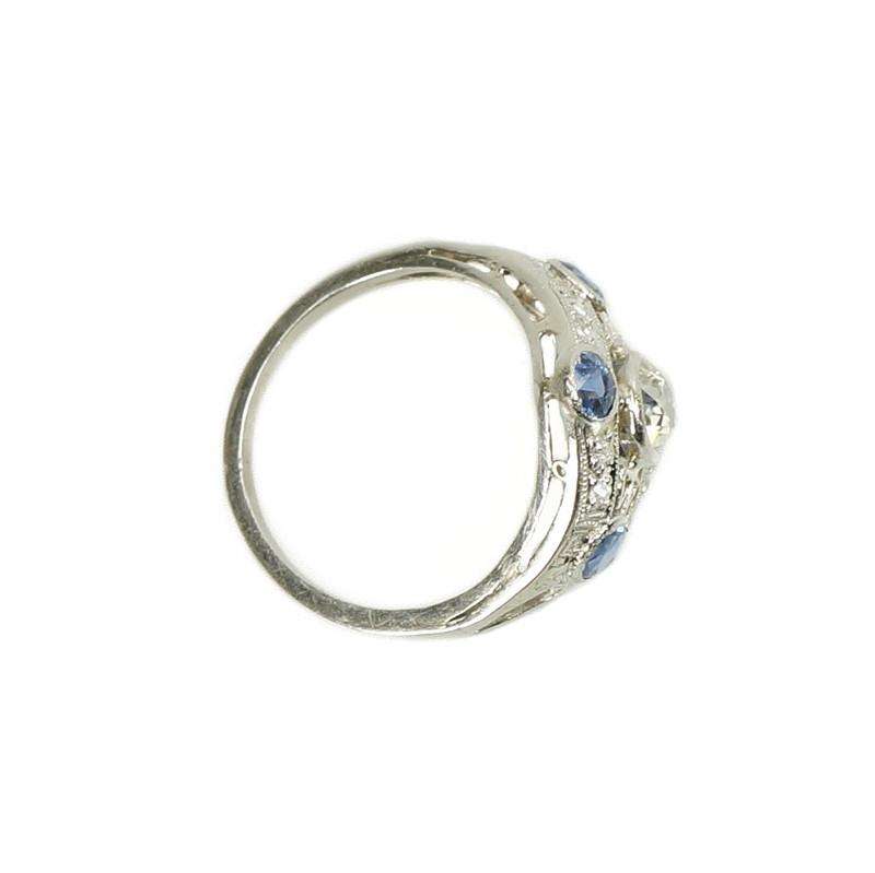 Platinum Diamond and Sapphire Edwardian Ring