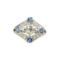 Platinum Diamond and Sapphire Edwardian Ring