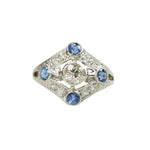 Platinum Diamond and Sapphire Edwardian Ring