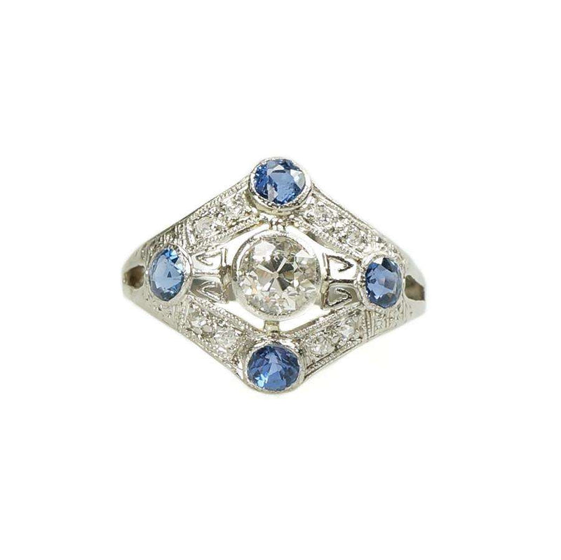 Platinum Diamond and Sapphire Edwardian Ring