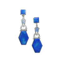 Lovely Blue Czech Glass Earrings with Pale Blue Enameling