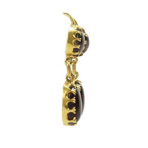 High Karat Gold Victorian Earrings set with Cabachon Garnets