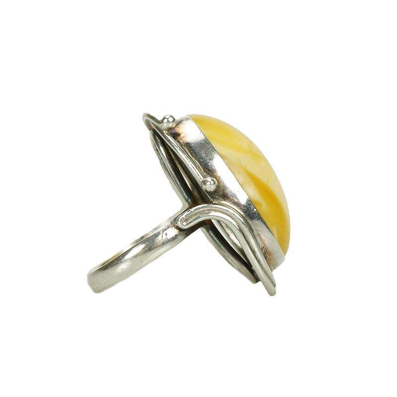 Hand Wrought Vintage Sterling Silver and Egg Yolk Amber Ring - Gem Set Love