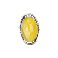 Hand Wrought Vintage Sterling Silver and Egg Yolk Amber Ring - Gem Set Love