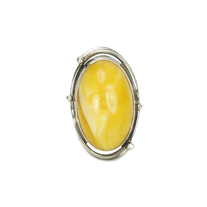 Hand Wrought Vintage Sterling Silver and Egg Yolk Amber Ring - Gem Set Love