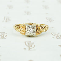 2 tone 14k gold 1930's puffy tiny diamond engagement ring