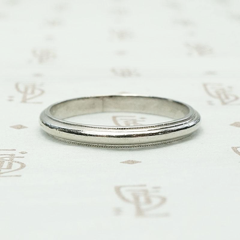 Vintage Half Round Platinum Band with Milgrain Edge